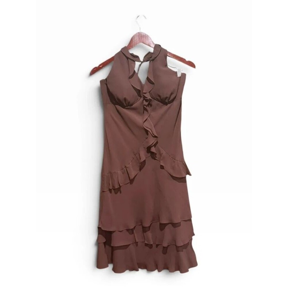 Sangria Vintage Dress size 12 Brown Midi Length Halter Top Vintage